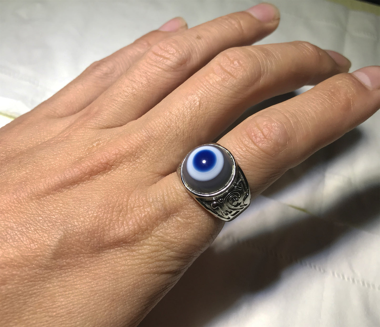 real himalaya ancient lukmik eye dzi bead ring amulet genuine old luk mik banded agate one natural tibetan pyu gzi