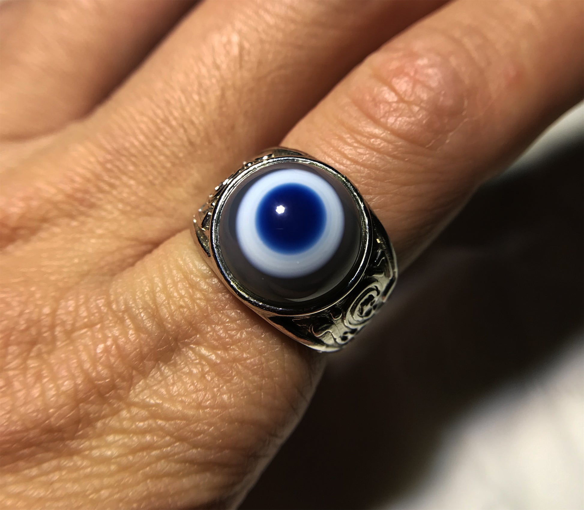 real himalaya ancient lukmik eye dzi bead ring amulet genuine old luk mik banded agate one natural tibetan pyu gzi