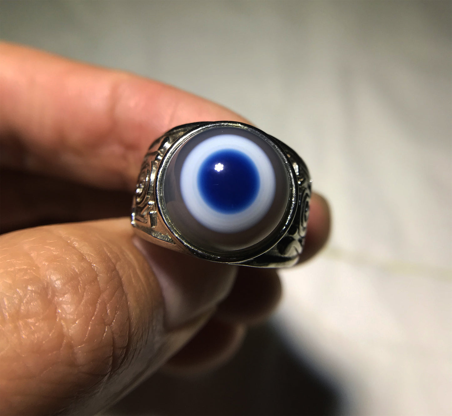 real himalaya ancient lukmik eye dzi bead ring amulet genuine old luk mik banded agate one natural tibetan pyu gzi