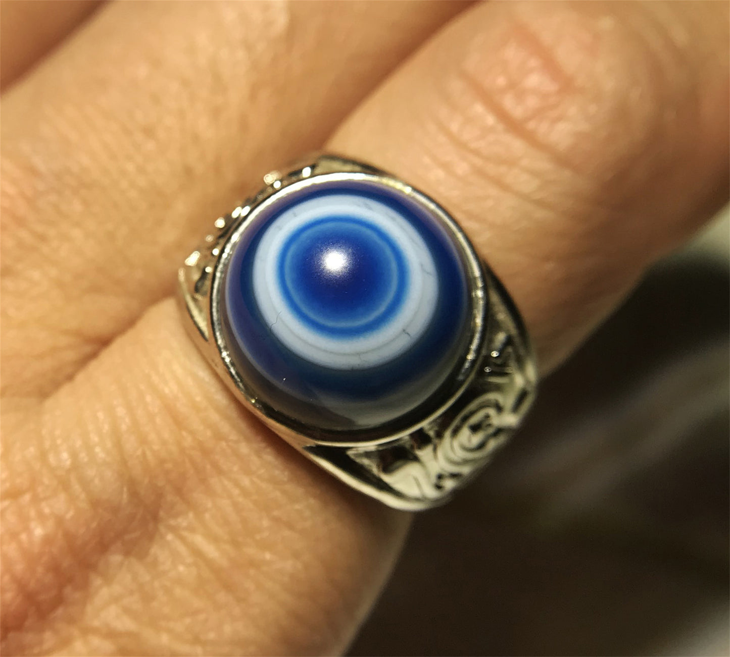 real himalaya antique lukmik eye dzi bead ring amulet genuine old luk mik banded agate one natural tibetan pyu gzi talisman