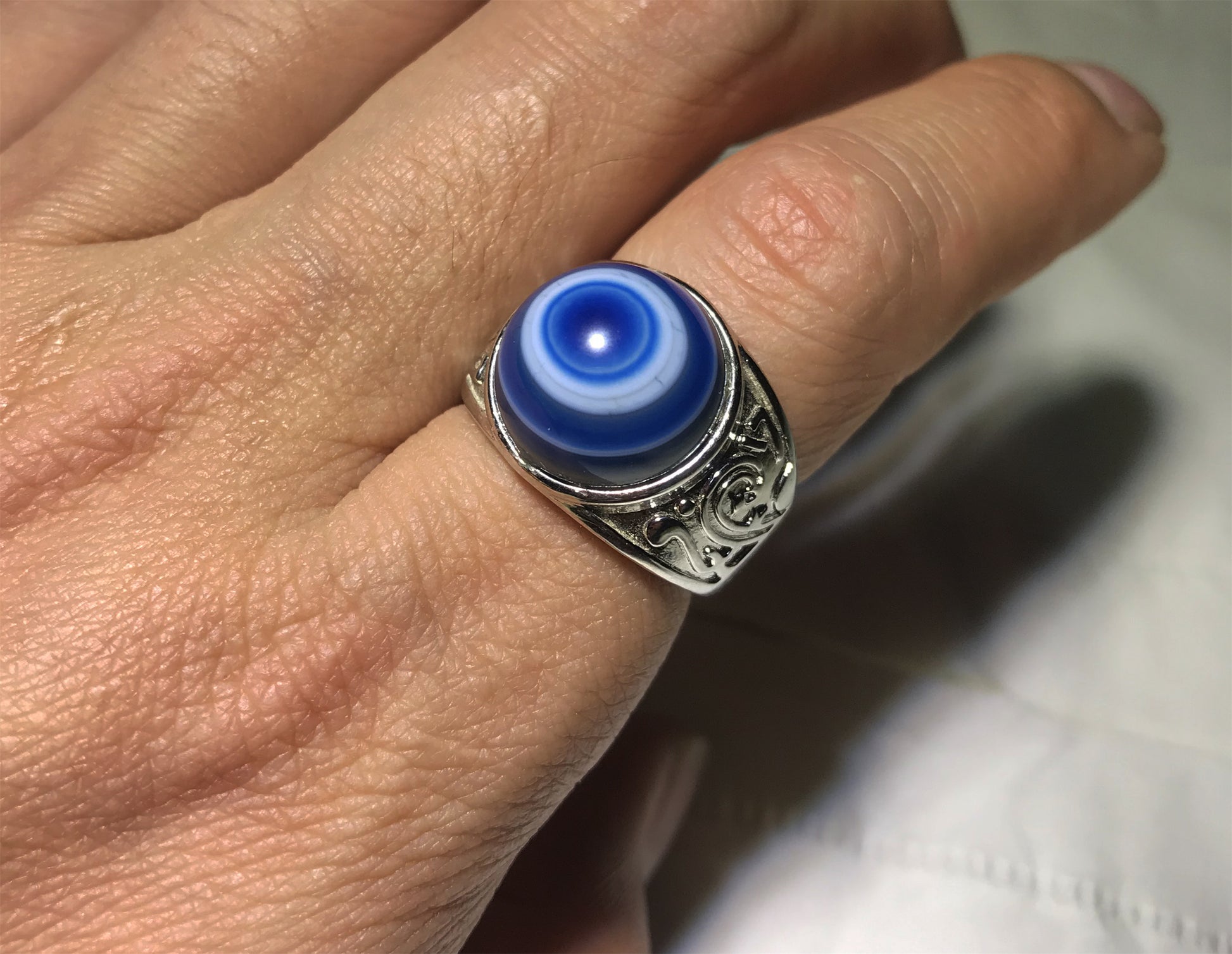 real himalaya antique lukmik eye dzi bead ring amulet genuine old luk mik banded agate one natural tibetan pyu gzi talisman