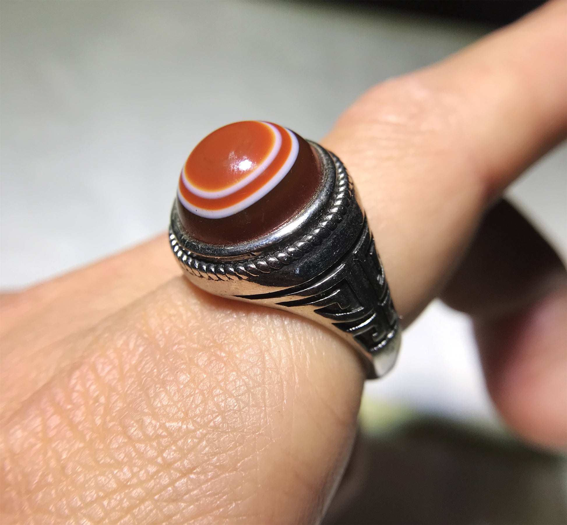 real himalaya antique lukmik eye dzi bead ring amulet genuine old luk mik carnelian one natural tibetan pyu gzi