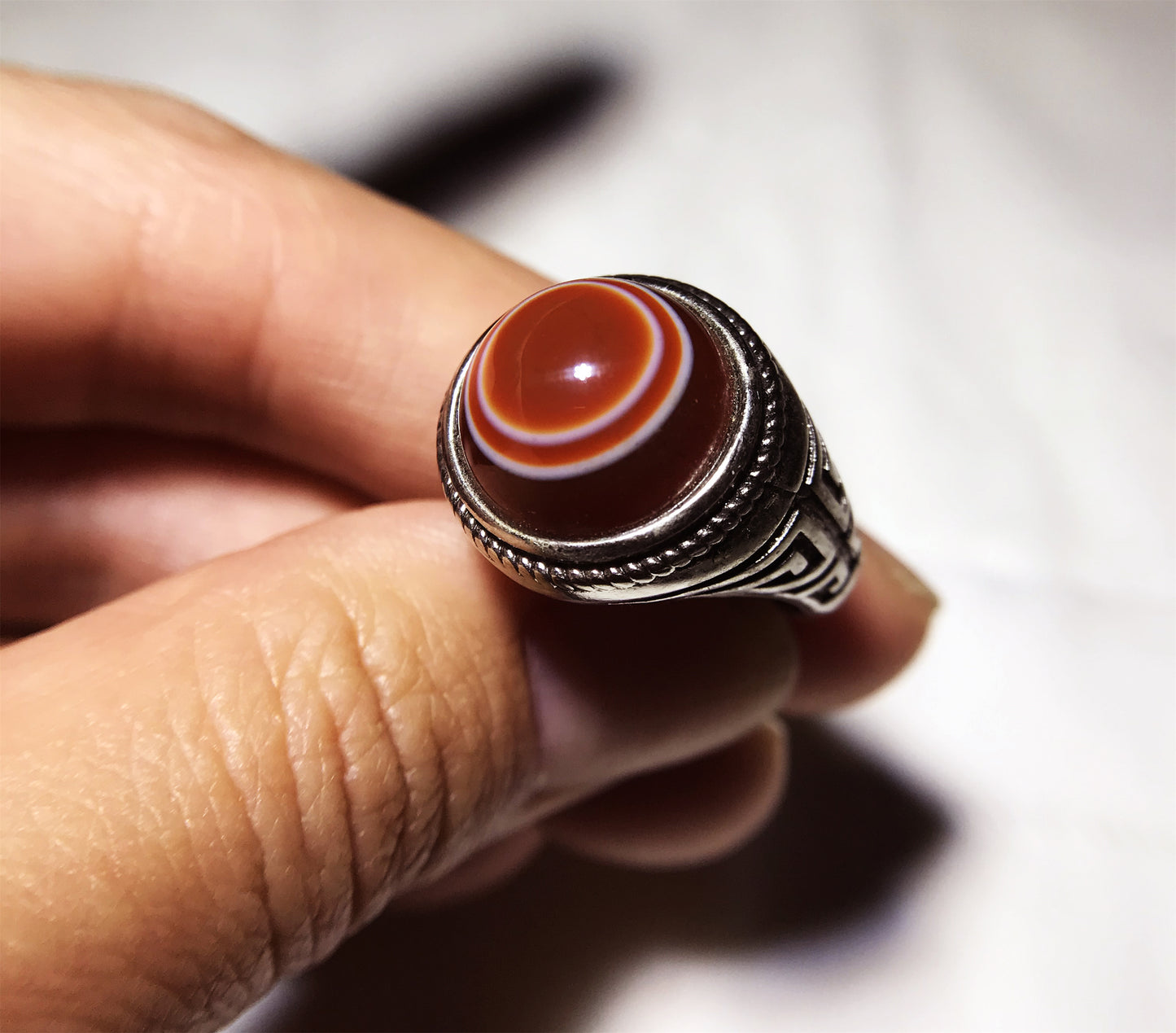 real himalaya antique lukmik eye dzi bead ring amulet genuine old luk mik carnelian one natural tibetan pyu gzi