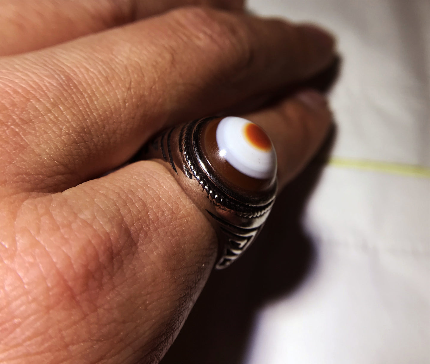 real himalaya antique lukmik eye dzi bead ring amulet genuine old luk mik banded agate one natural tibetan pyu gzi