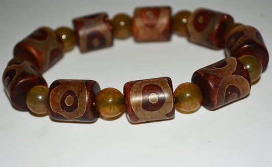 real tibetan ancient three eyes dzi bead bracelet amulet mal genuine old antique himalaya agate nepal 3 pure gzi talisman