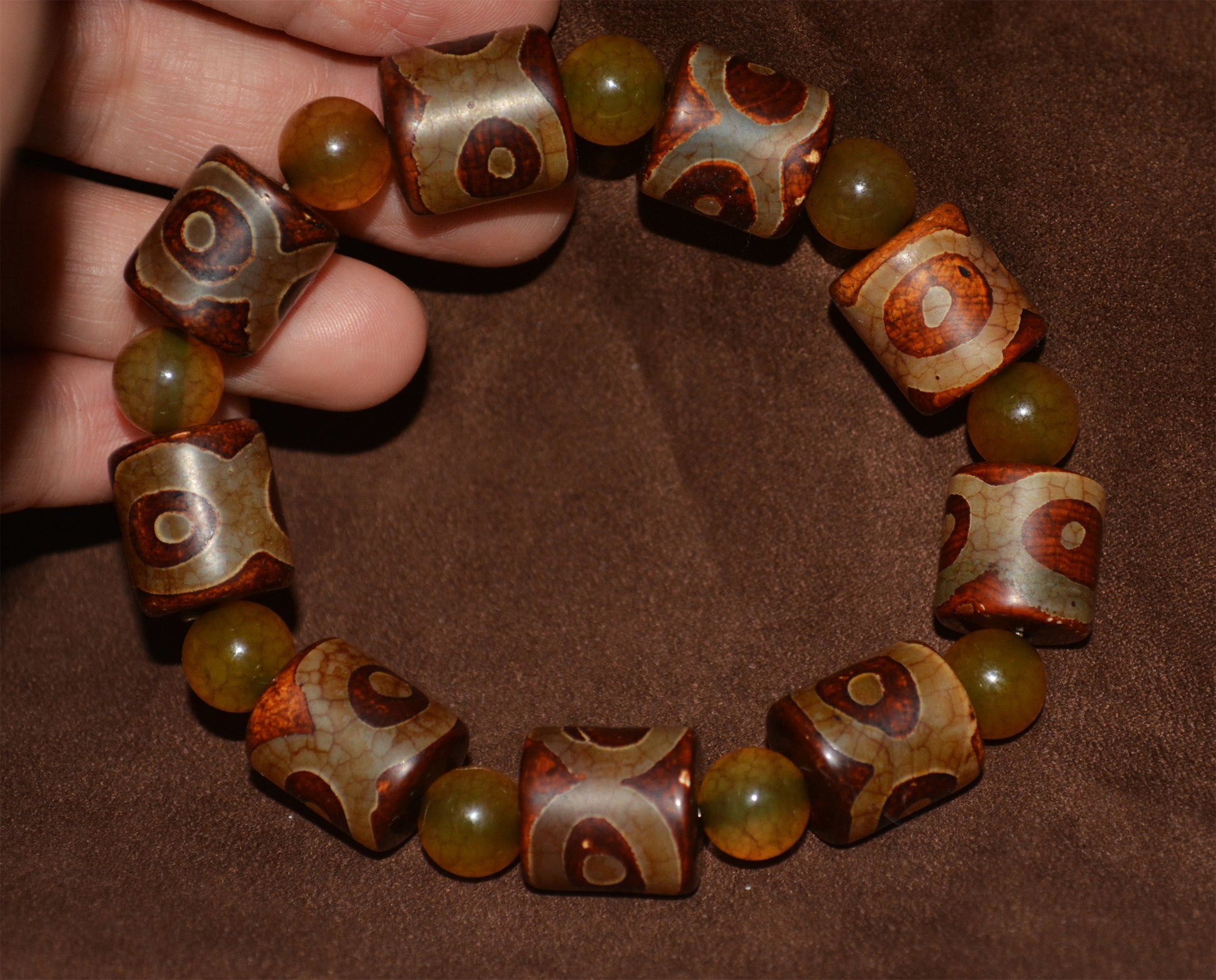 real tibetan ancient three eyes dzi bead bracelet amulet mal genuine old antique himalaya agate nepal 3 pure gzi talisman