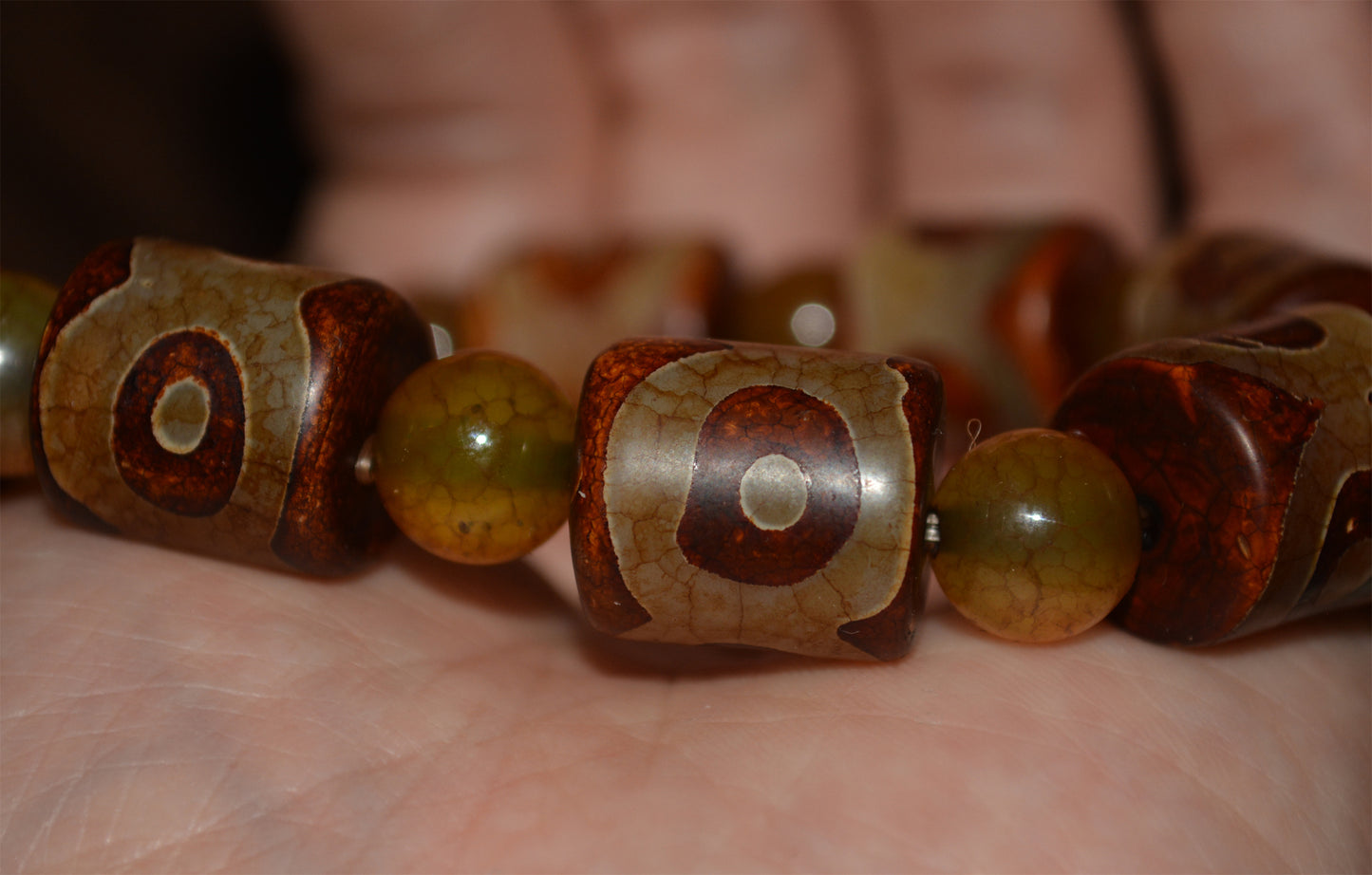 real tibetan ancient three eyes dzi bead bracelet amulet mal genuine old antique himalaya agate nepal 3 pure gzi talisman