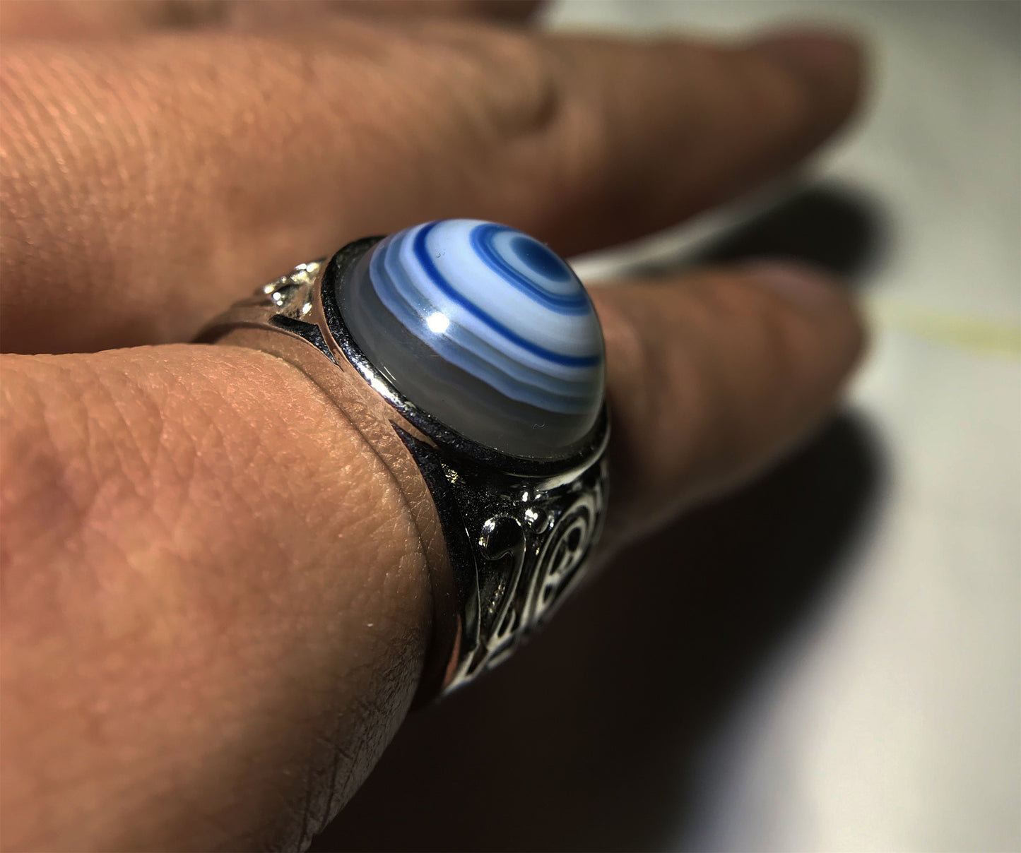 real tibetan antique luk mik eye dzi bead ring amulet genuine old lukmik banded agate one natural tibetan pyu gzi