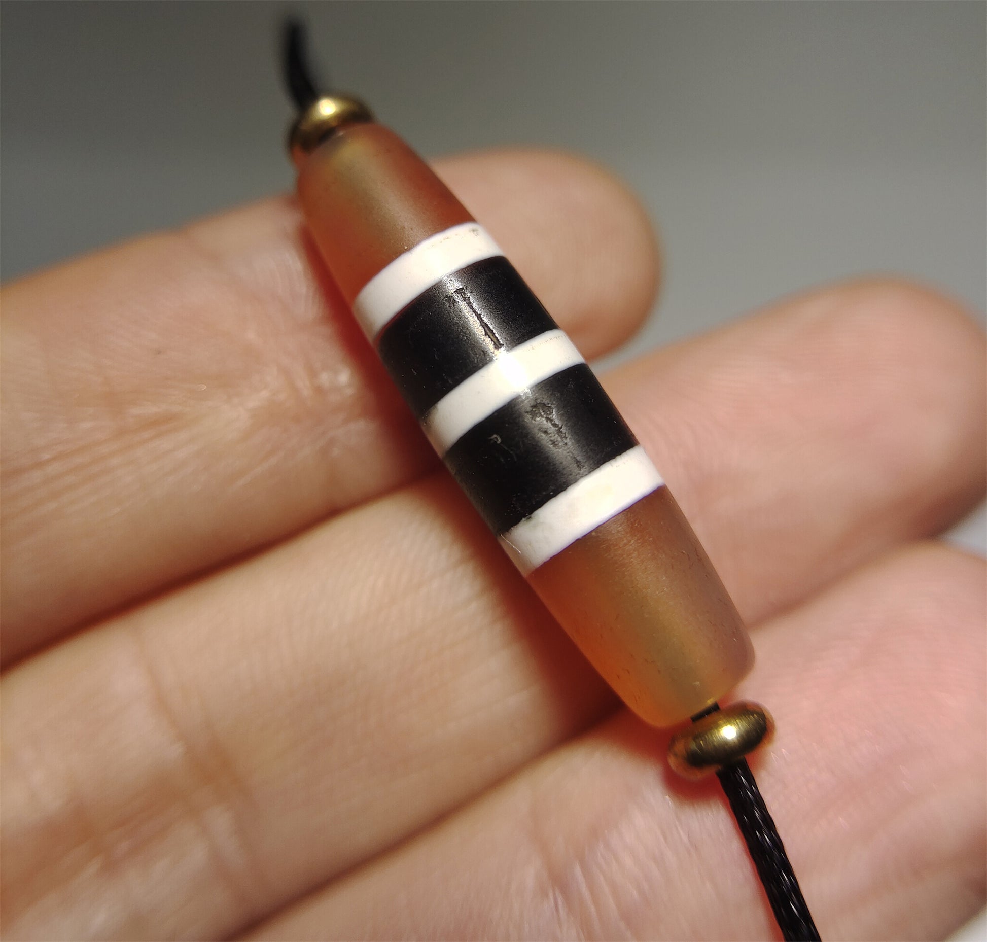 Genuine Tibetan Ancient Five Stripes Dzi Bead 3 Eye Amulet Himalaya Real Agate Pure Gzi