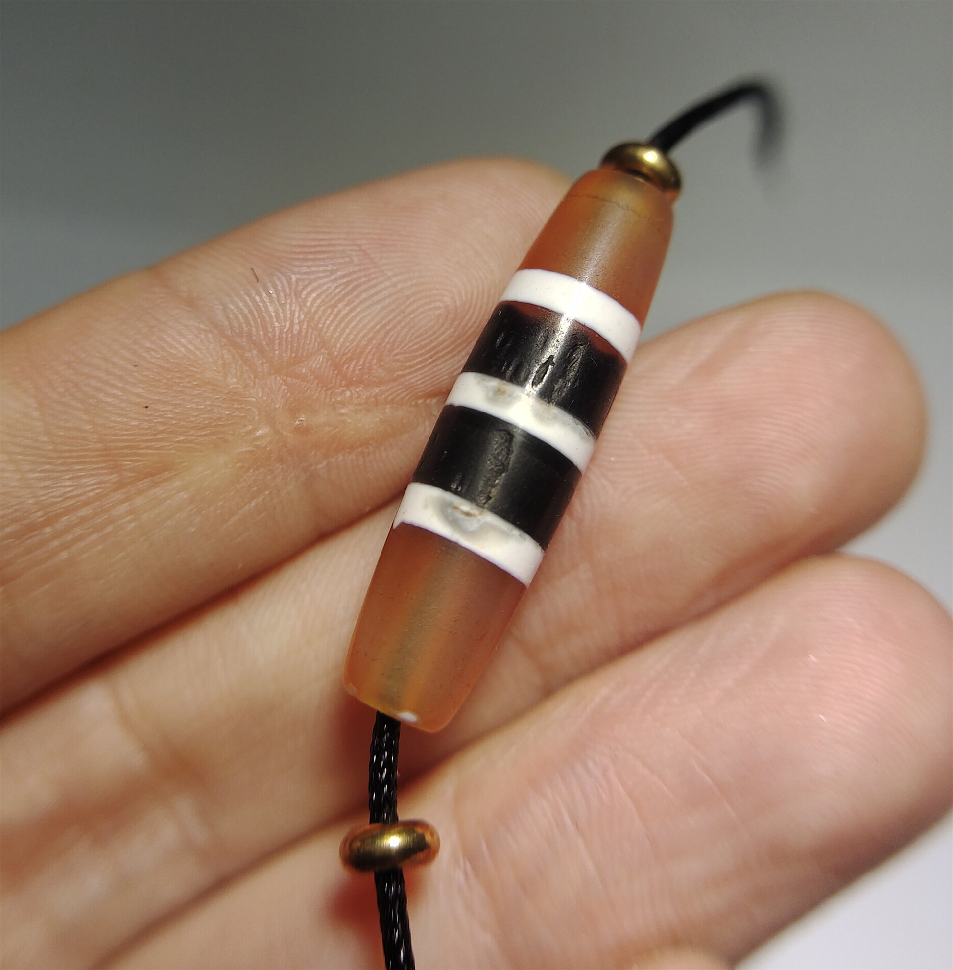 Genuine Tibetan Ancient Five Stripes Dzi Bead 3 Eye Amulet Himalaya Real Agate Pure Gzi