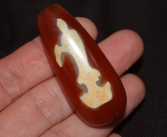 Real Tibetan Old Antique Kwan Yin Buddha Dzi Bead Amulet Pendant Himalaya Agate Pure Guanyin Gzi