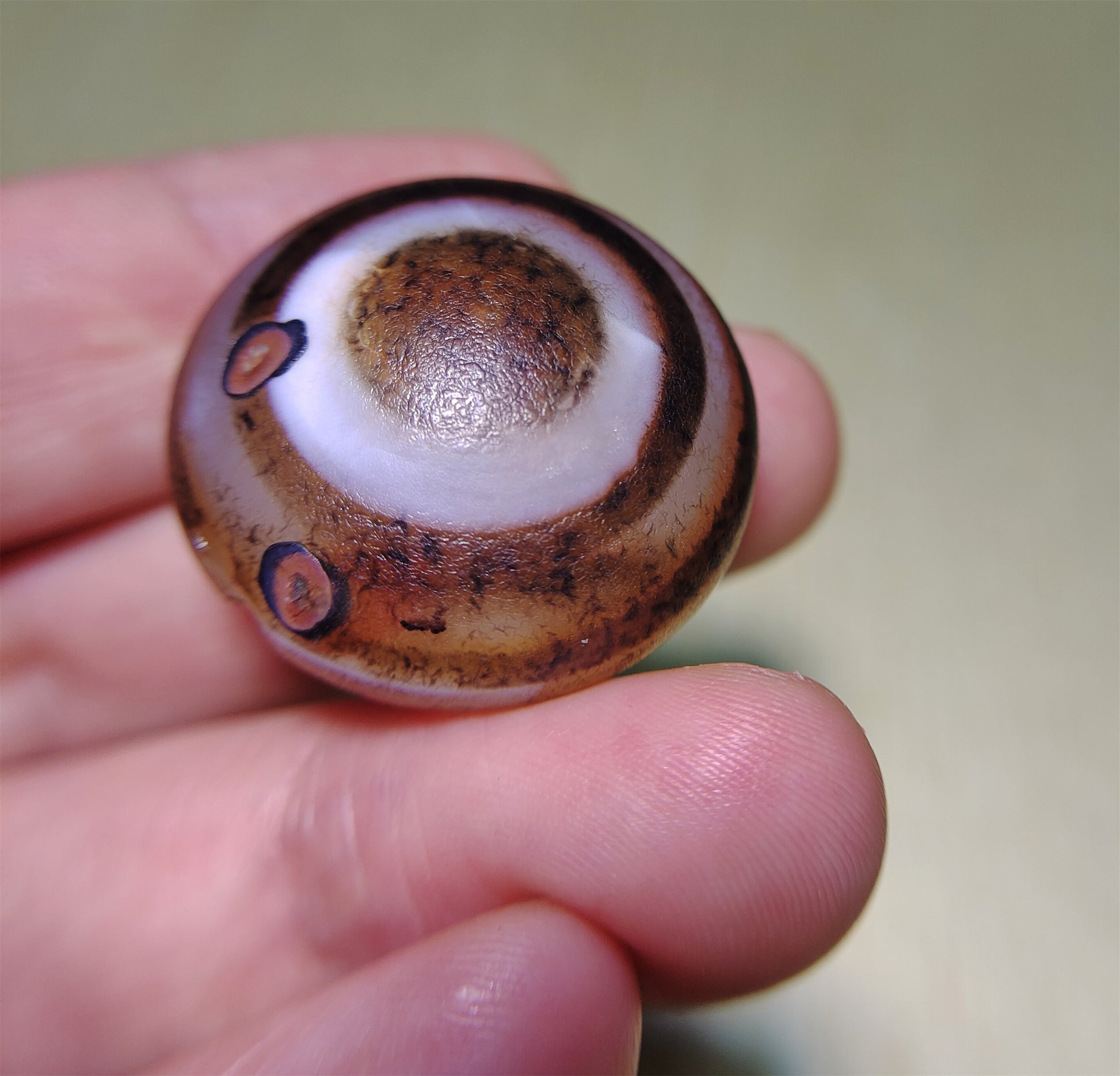 Real Tibetan Ancient Luk Mik Eye Dzi Bead Pendant Amulet Himalaya Agate