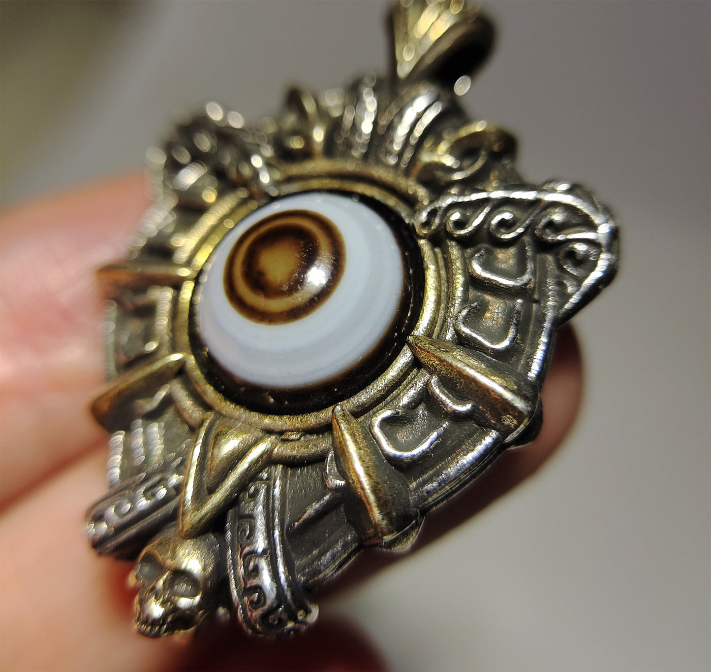 Old Lukmik Dzi Bead Pendant Himalaya Tibetan Antique One Eye Goat Medicine