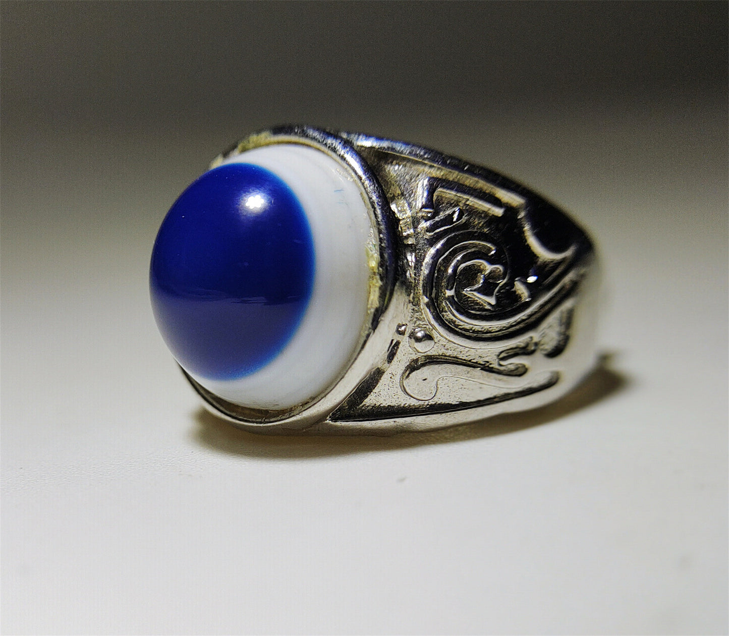 Antique Luk Mik Eye Dzi Bead Ring Real Tibetan Old Amulet Himalaya Lukmik Gzi Talisman