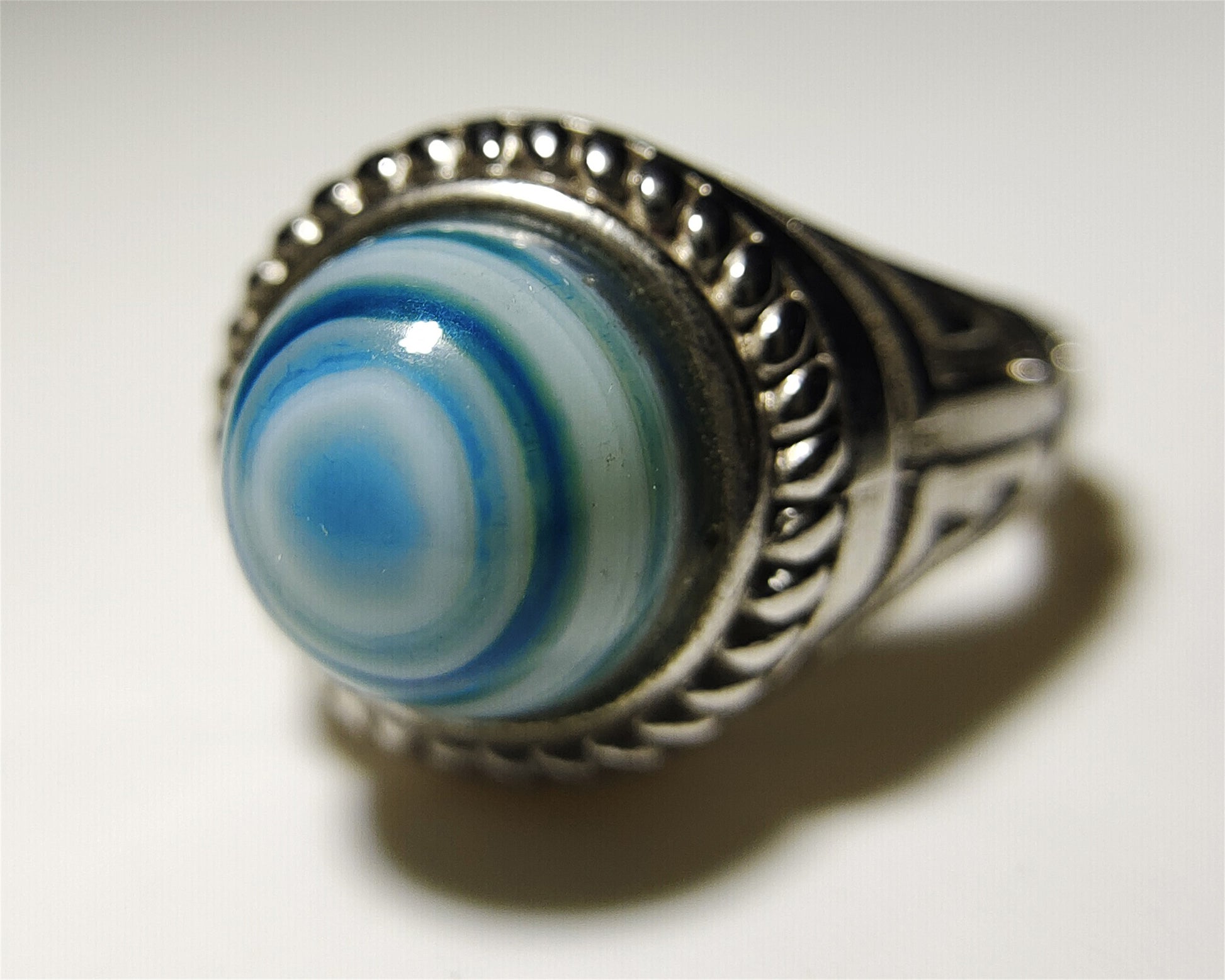 Tibetan Lukmik Eye Medicine Dzi Bead Ring Old Antique