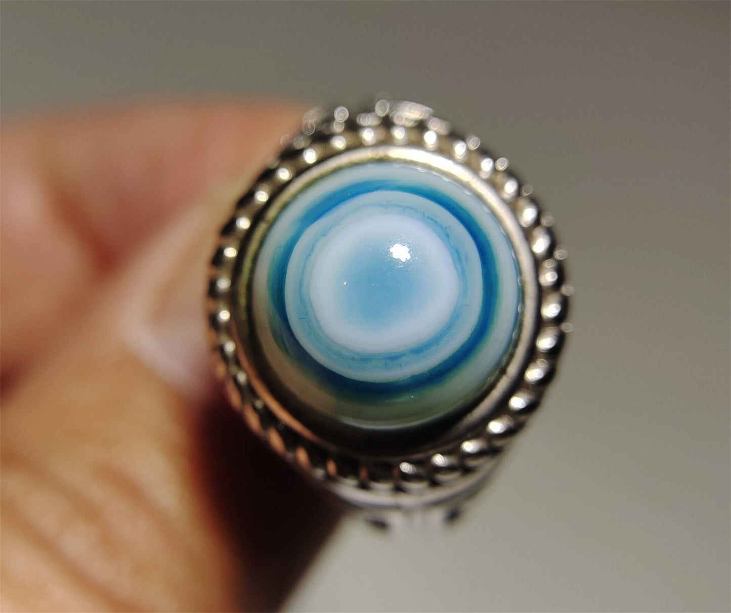 Tibetan Lukmik Eye Medicine Dzi Bead Ring Old Antique