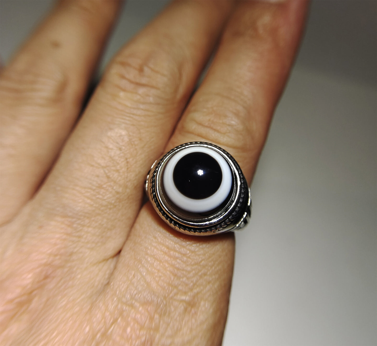 Tibetan Antique Sulemani Agate Lukmik Eye Medicine Dzi Bead Ring Amulet Real Himalaya luk mik