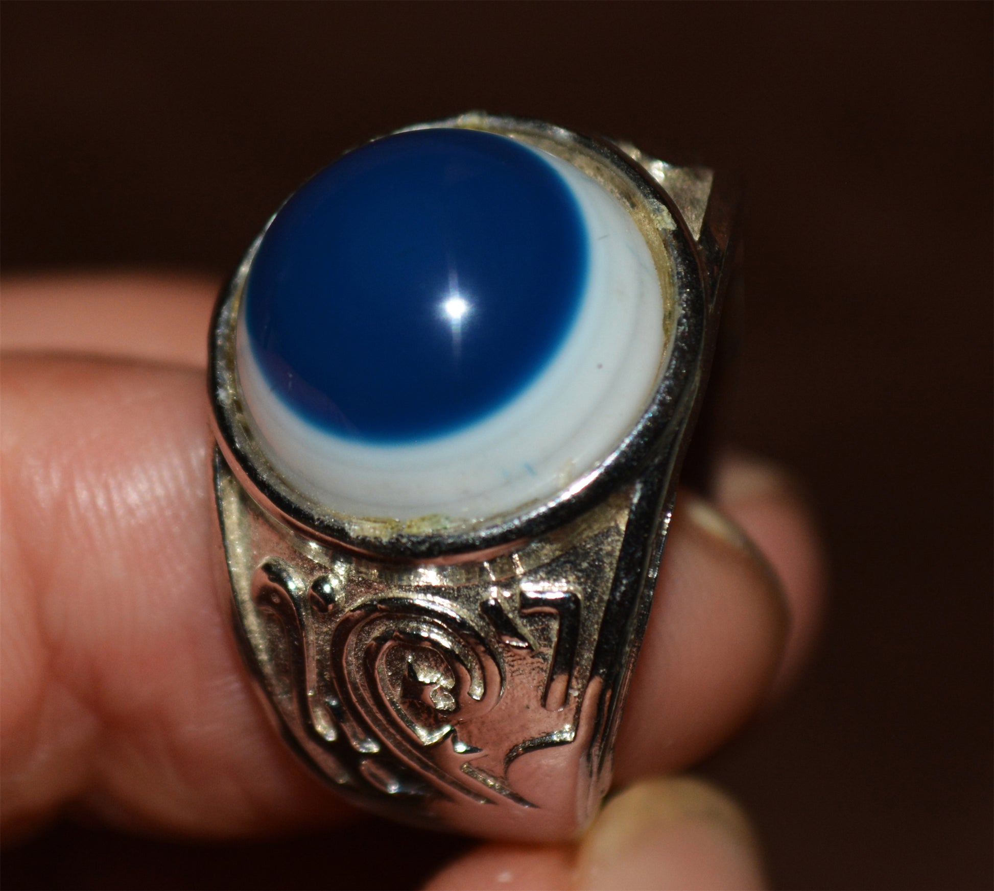 Antique Luk Mik Eye Dzi Bead Ring Real Tibetan Old Amulet Himalaya Lukmik Gzi Talisman