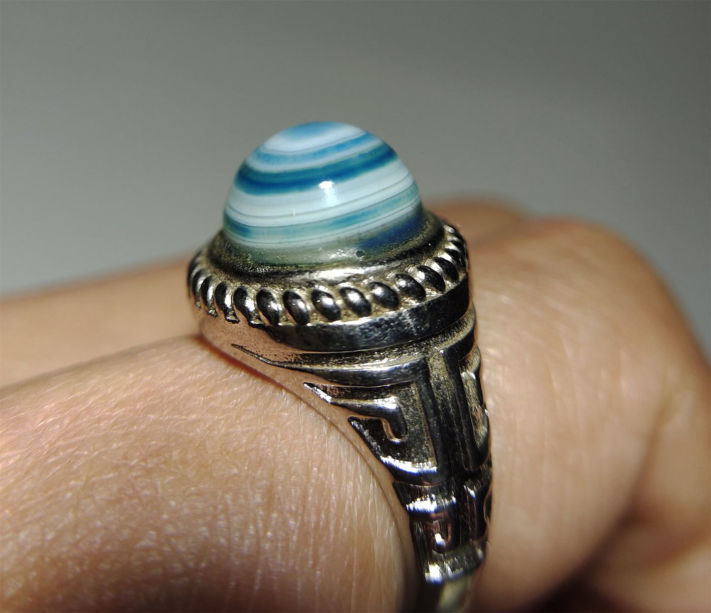 Tibetan Lukmik Eye Medicine Dzi Bead Ring Old Antique