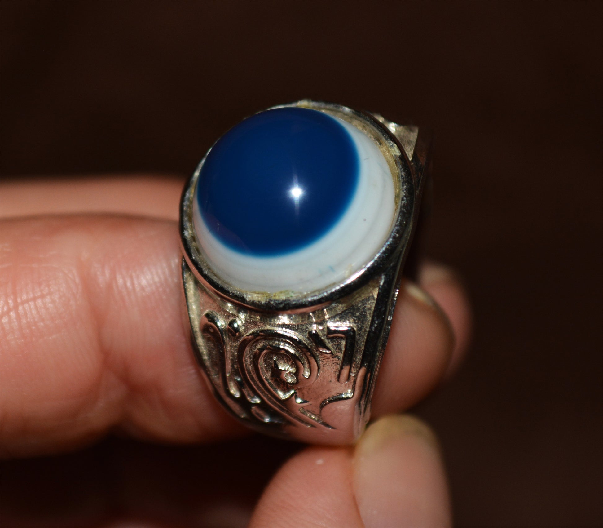 Antique Luk Mik Eye Dzi Bead Ring Real Tibetan Old Amulet Himalaya Lukmik Gzi Talisman