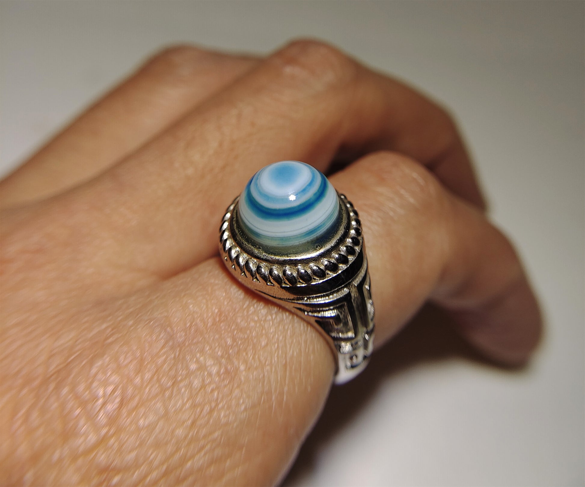 Tibetan Lukmik Eye Medicine Dzi Bead Ring Old Antique