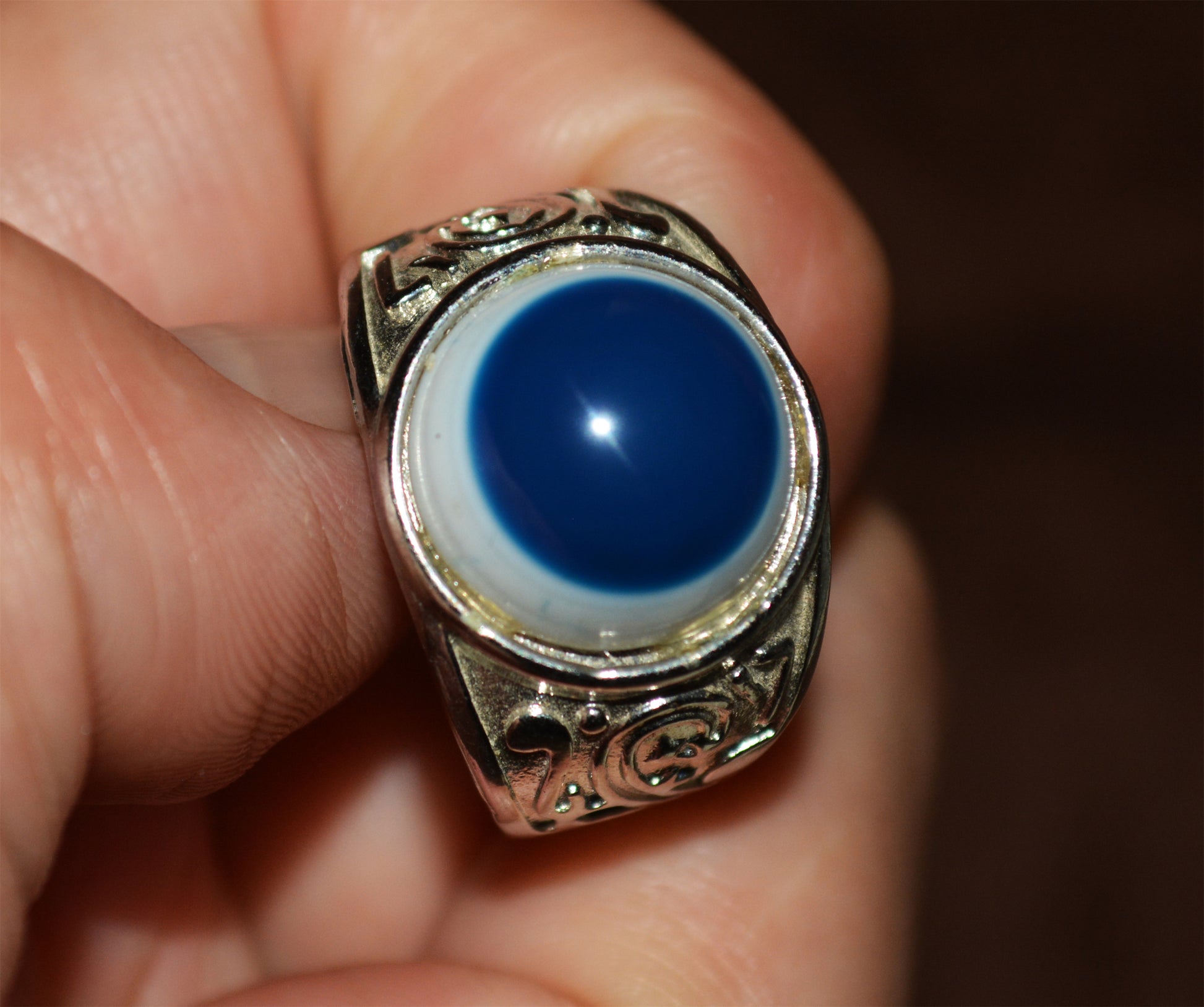 Antique Luk Mik Eye Dzi Bead Ring Real Tibetan Old Amulet Himalaya Lukmik Gzi Talisman