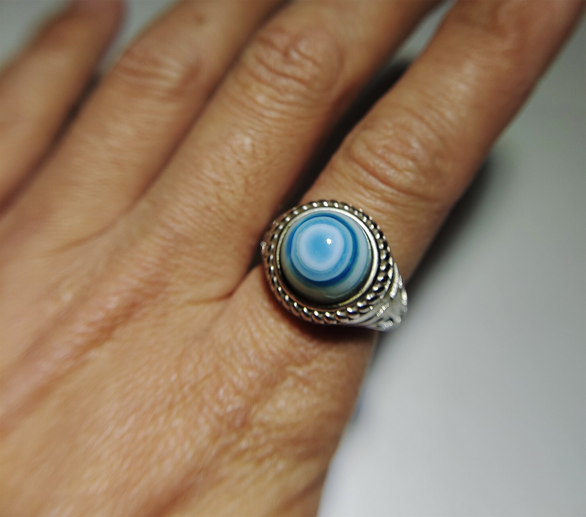 Tibetan Lukmik Eye Medicine Dzi Bead Ring Old Antique