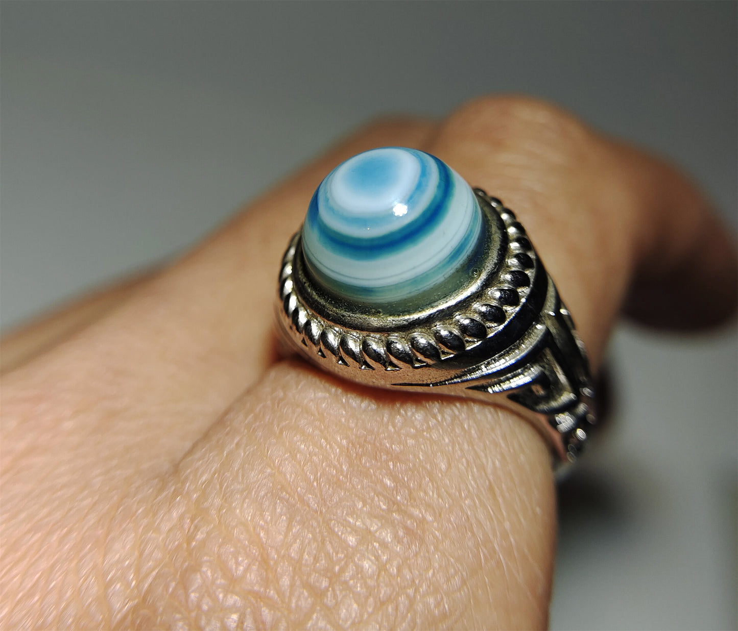 Tibetan Lukmik Eye Medicine Dzi Bead Ring Old Antique