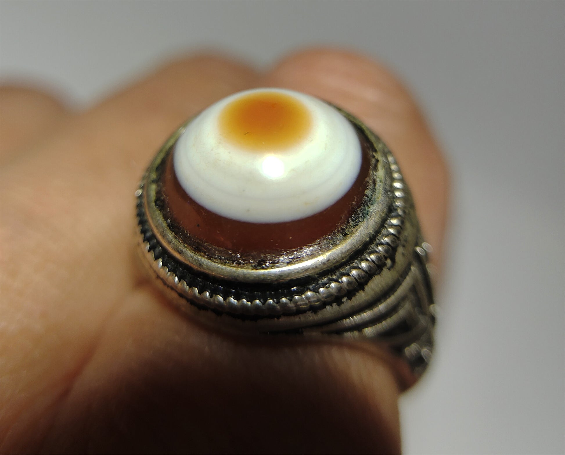 Himalaya LukMik One Eye Dzi Bead Ring Tibetan Old Antique