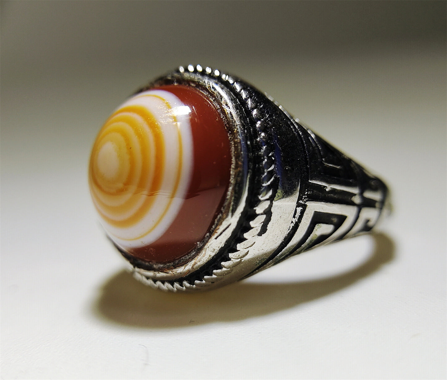 Antique Luk Mik Dzi Bead Ring Himalaya Lukmik Eye