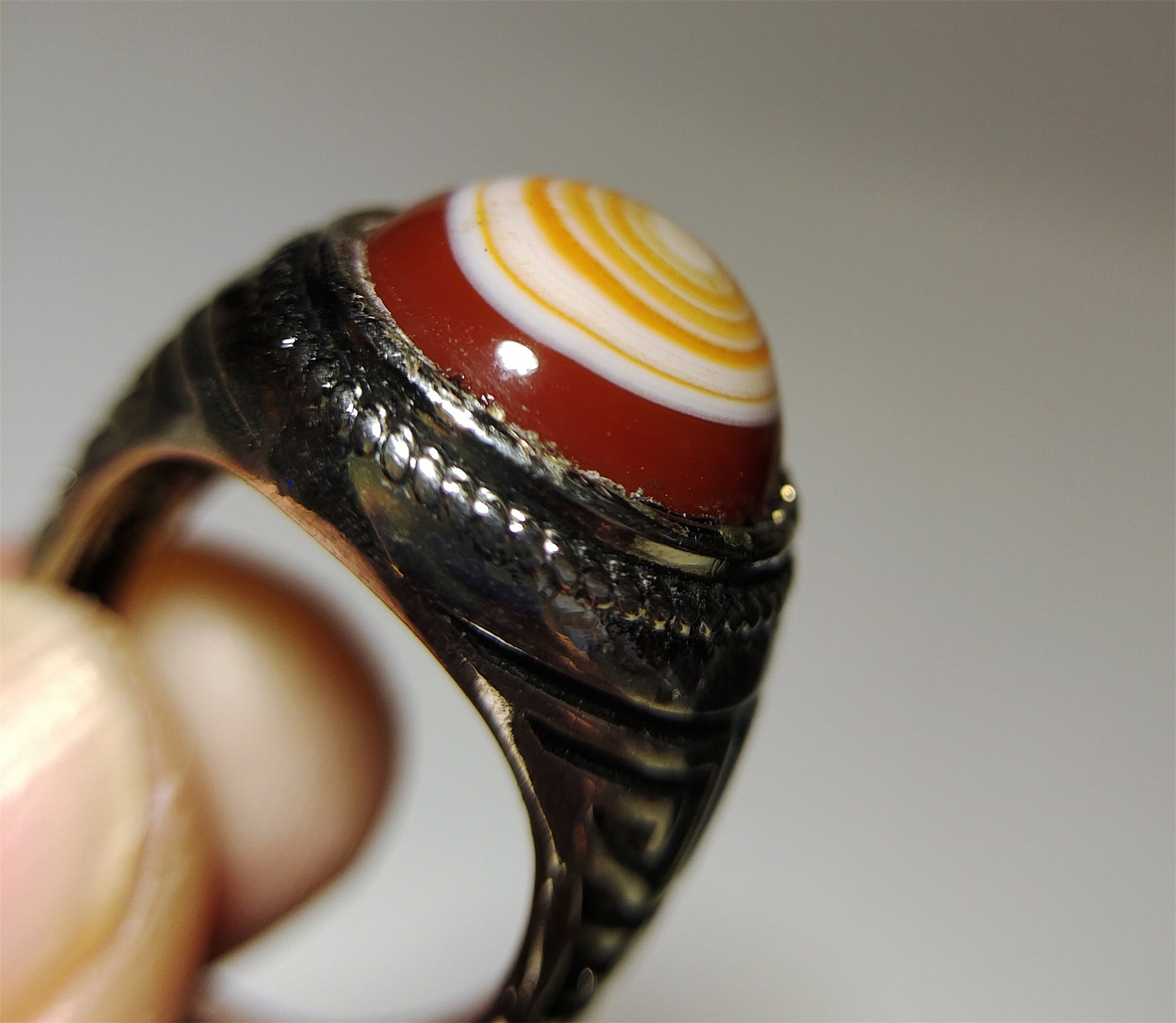 Antique Luk Mik Dzi Bead Ring Himalaya Lukmik Eye