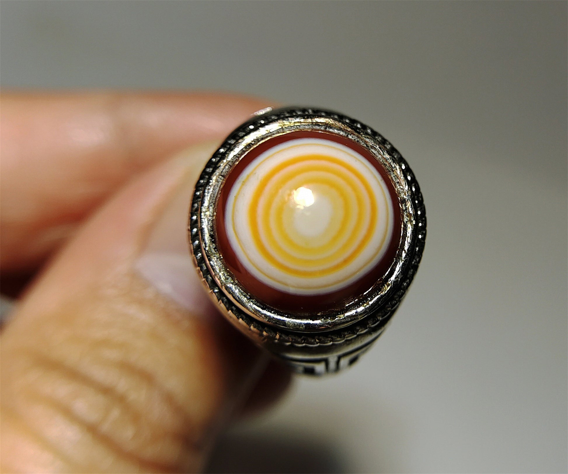 Antique Luk Mik Dzi Bead Ring Himalaya Lukmik Eye