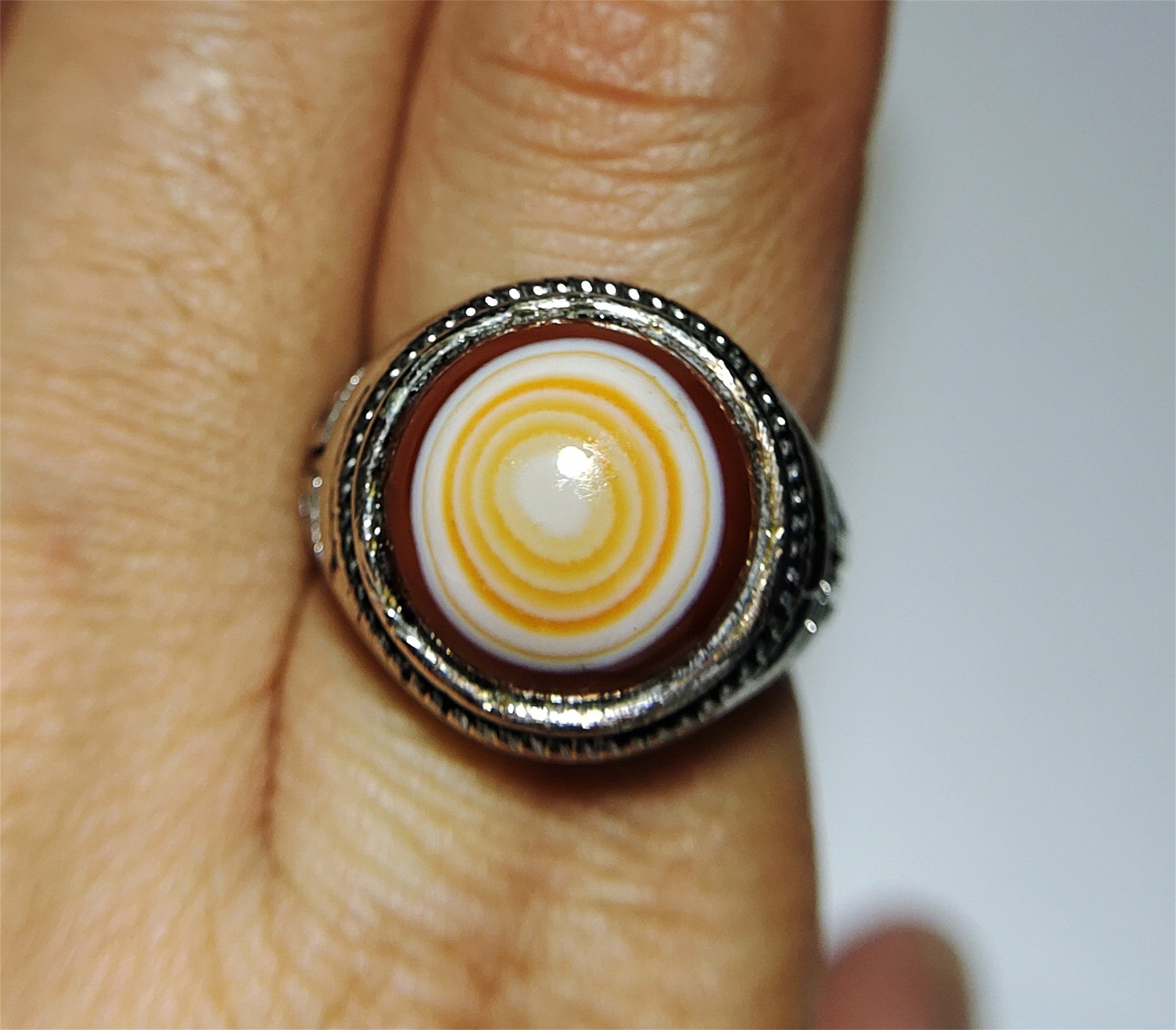 Antique Luk Mik Dzi Bead Ring Himalaya Lukmik Eye