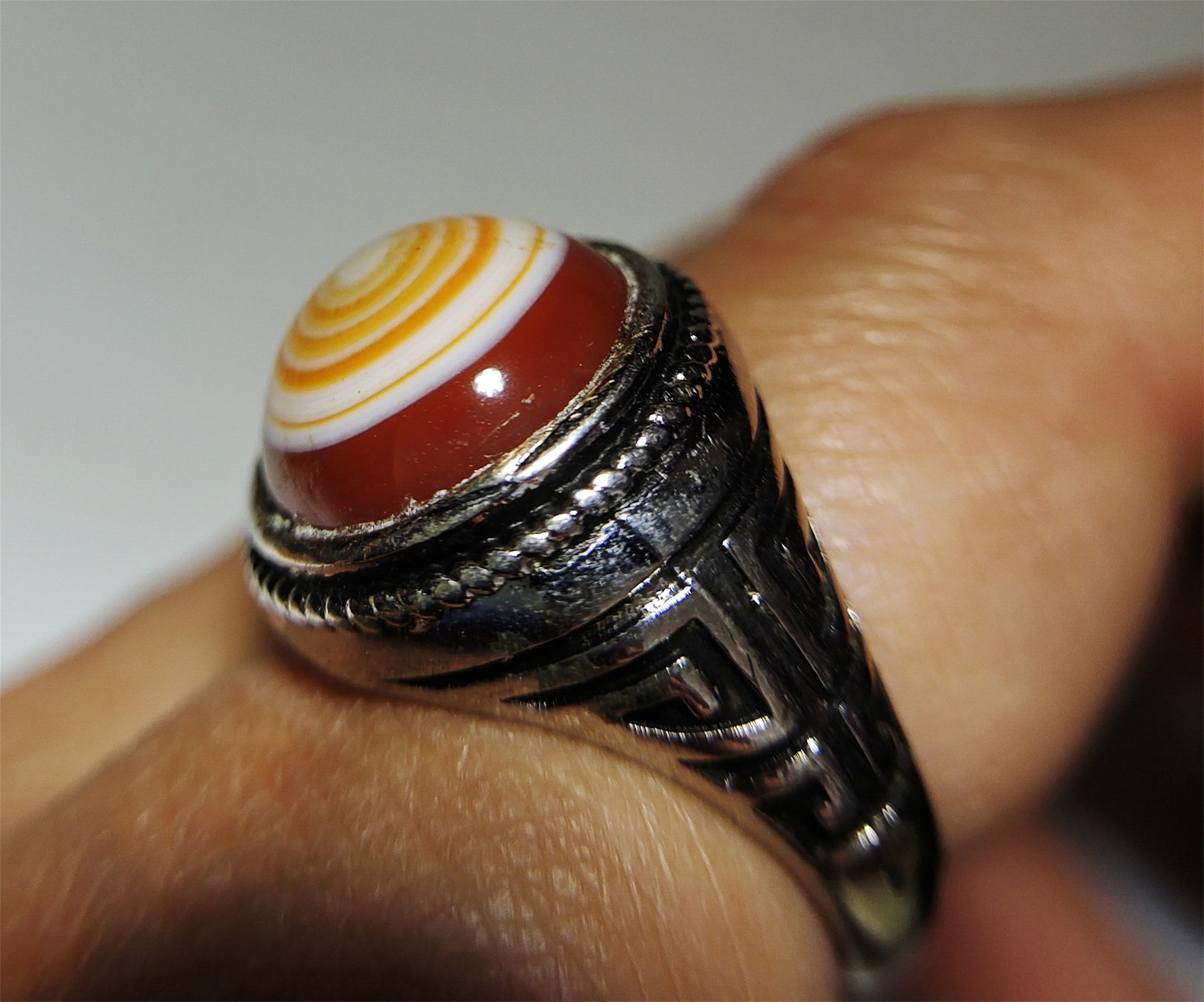 Antique Luk Mik Dzi Bead Ring Himalaya Lukmik Eye