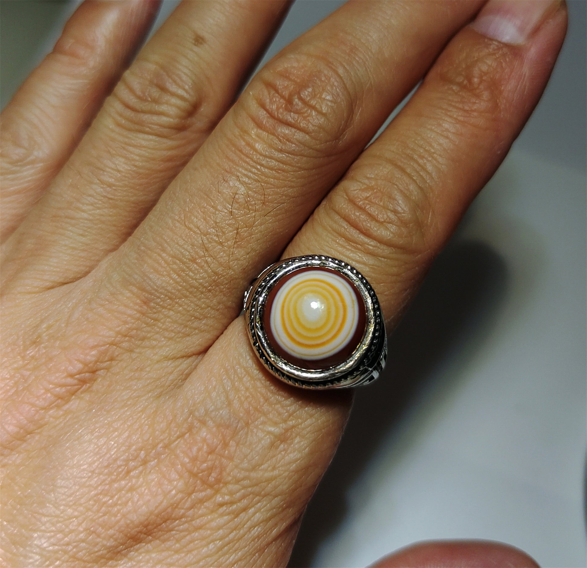 Antique Luk Mik Dzi Bead Ring Himalaya Lukmik Eye