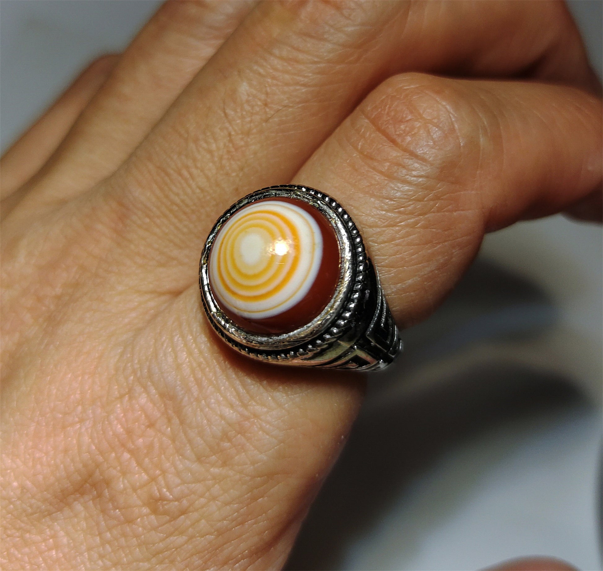 Antique Luk Mik Dzi Bead Ring Himalaya Lukmik Eye