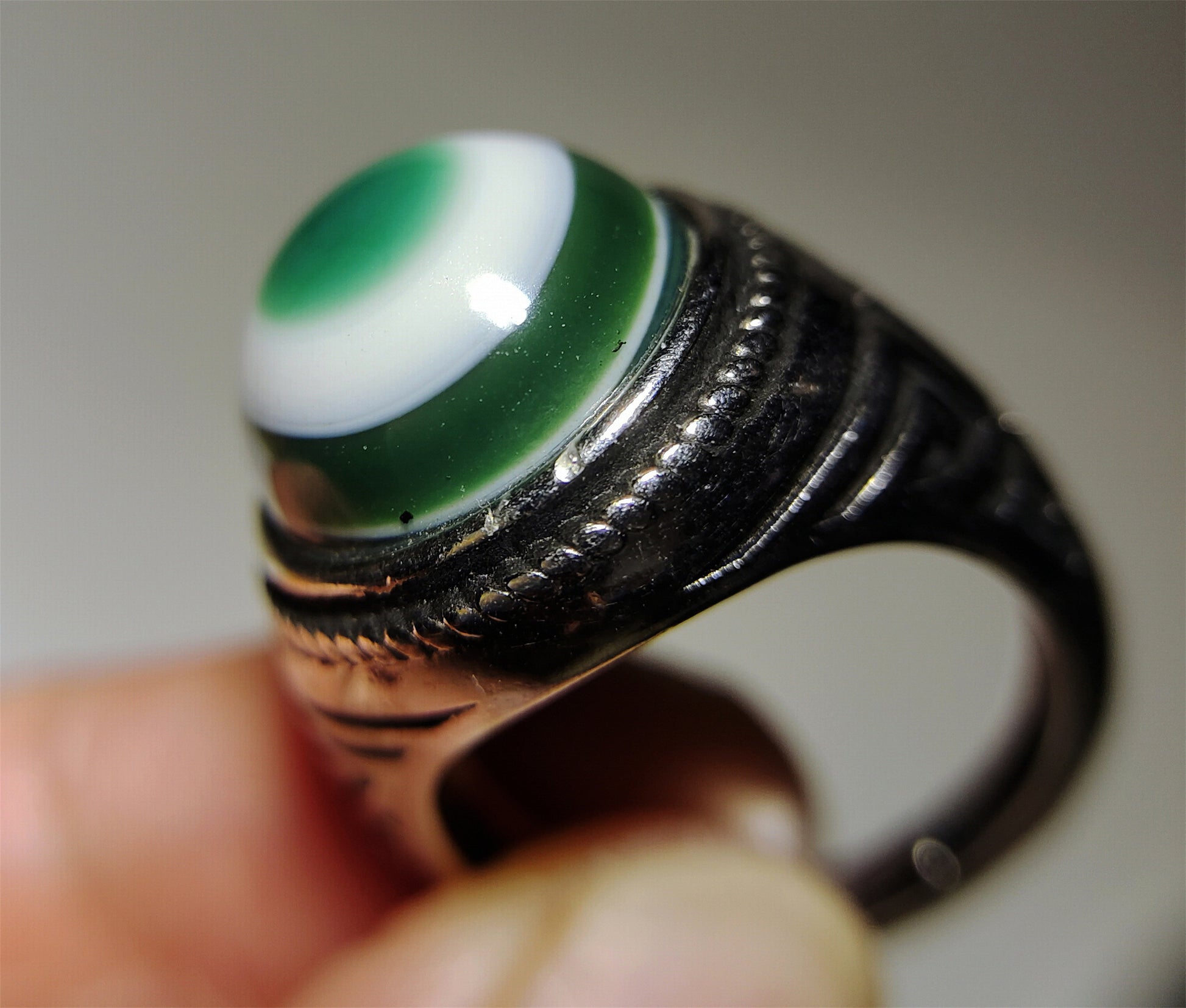 Old Antique Lukmik One Eye Dzi Bead Ring Himalaya luk mik