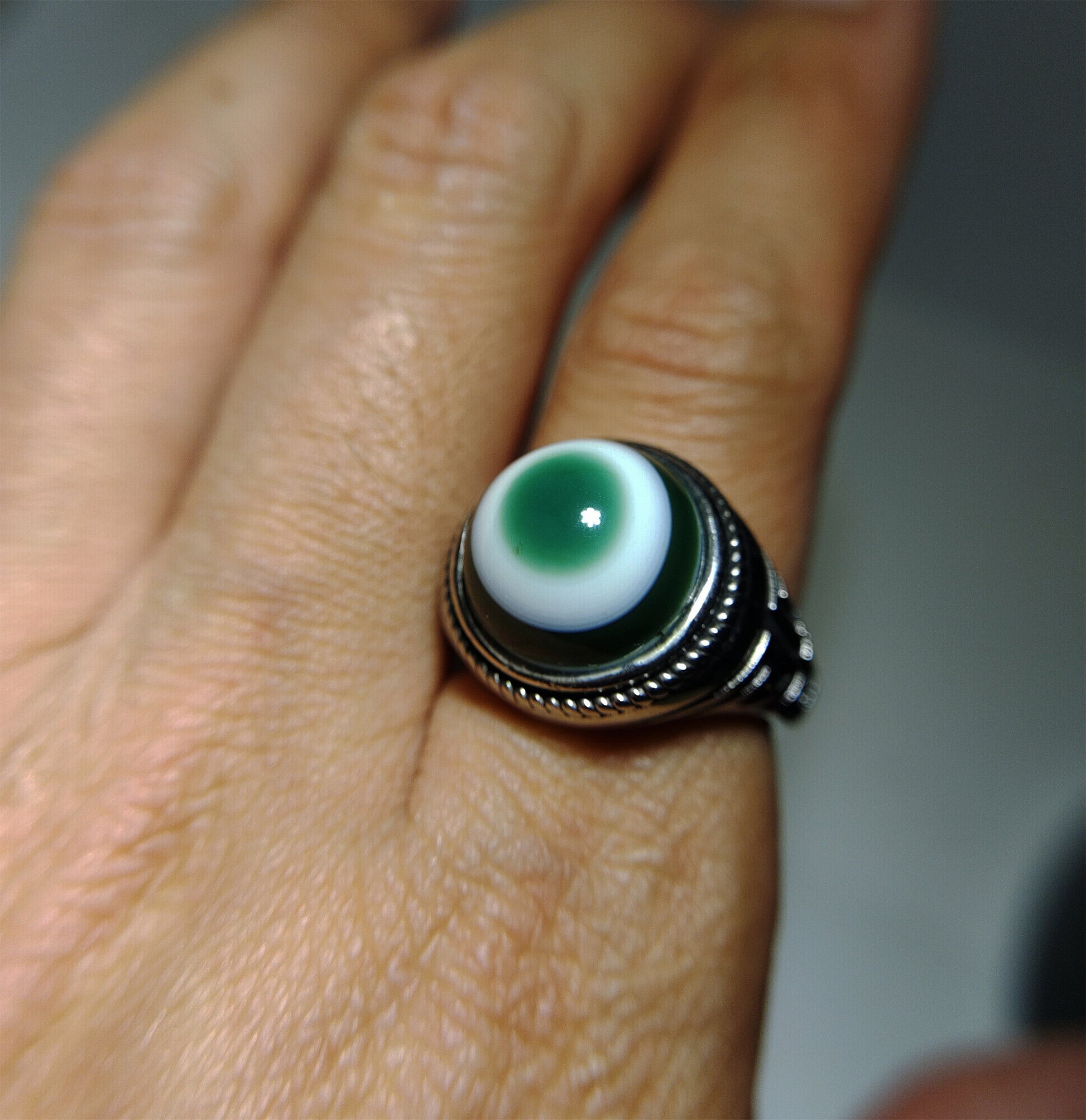 Old Antique Lukmik One Eye Dzi Bead Ring Himalaya luk mik