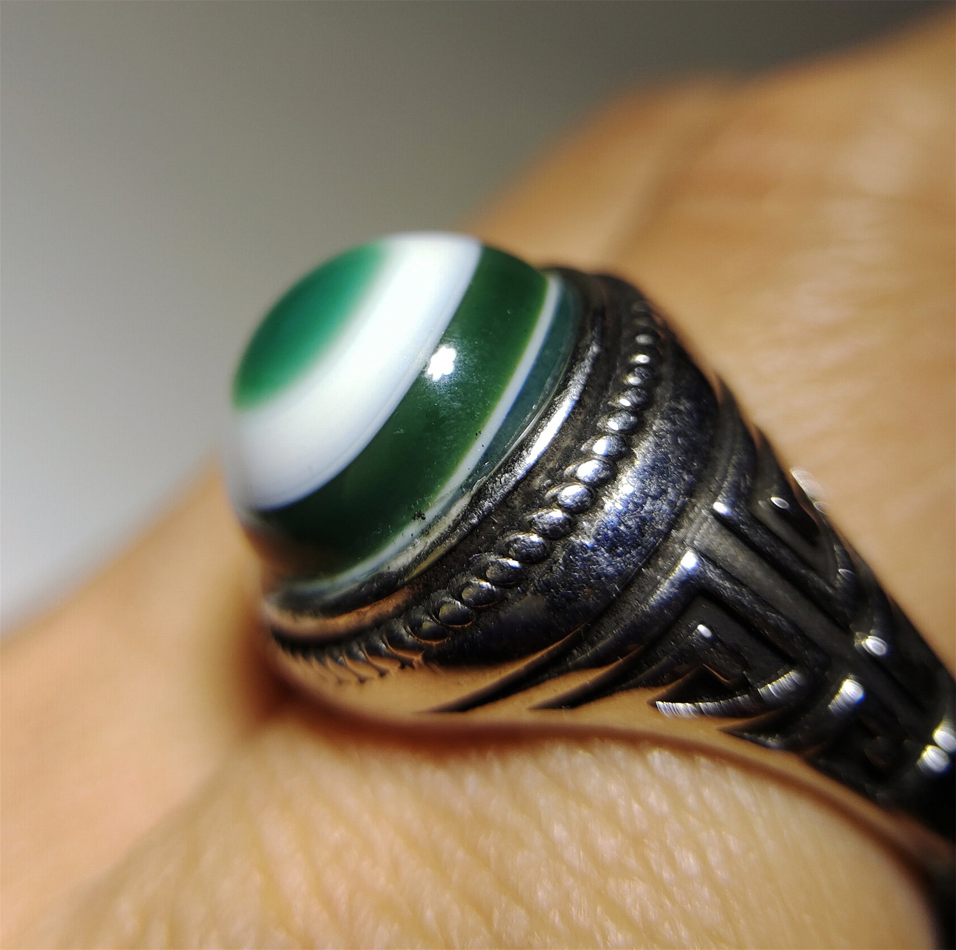 Old Antique Lukmik One Eye Dzi Bead Ring Himalaya luk mik