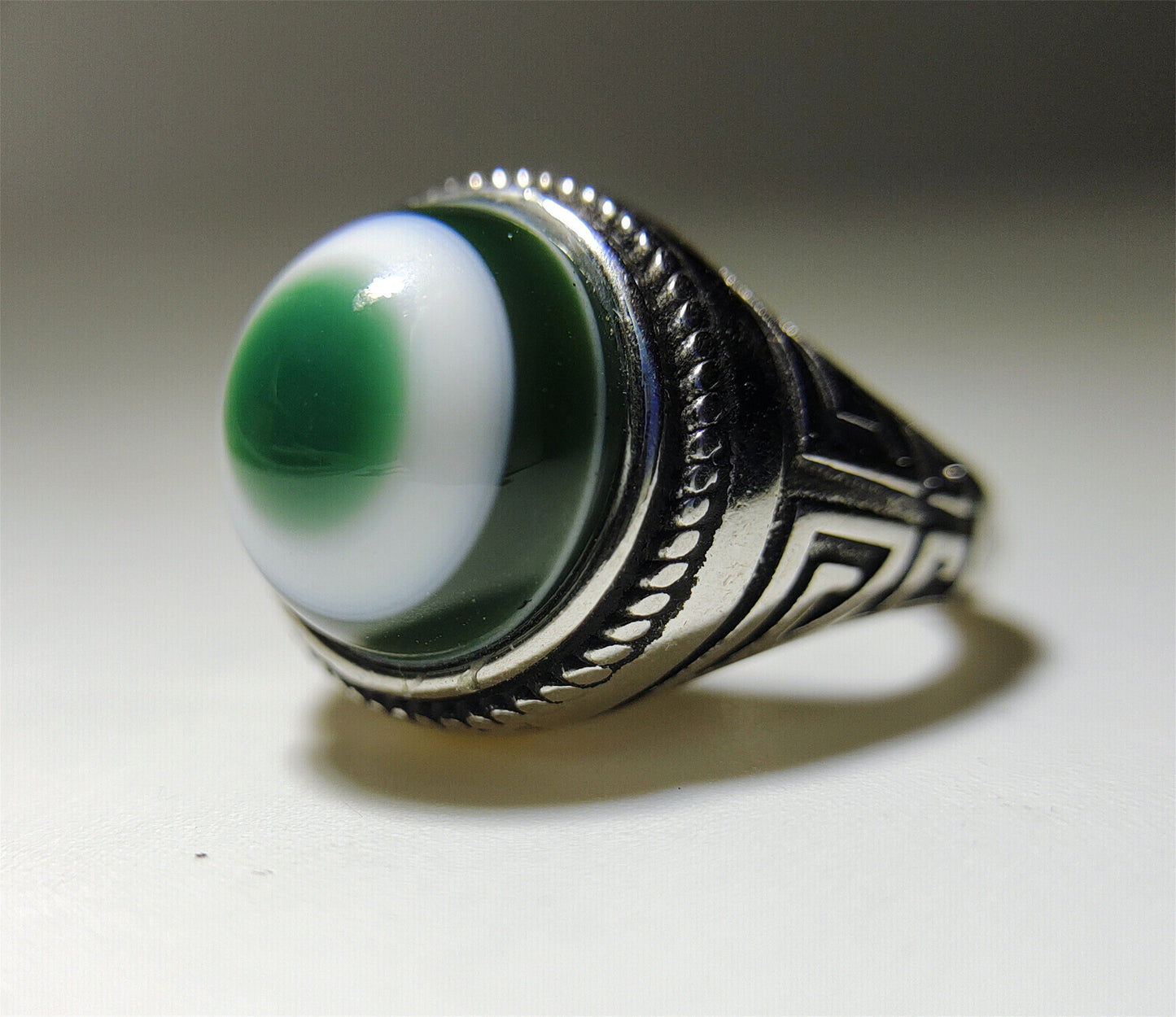 Old Antique Lukmik One Eye Dzi Bead Ring Himalaya luk mik