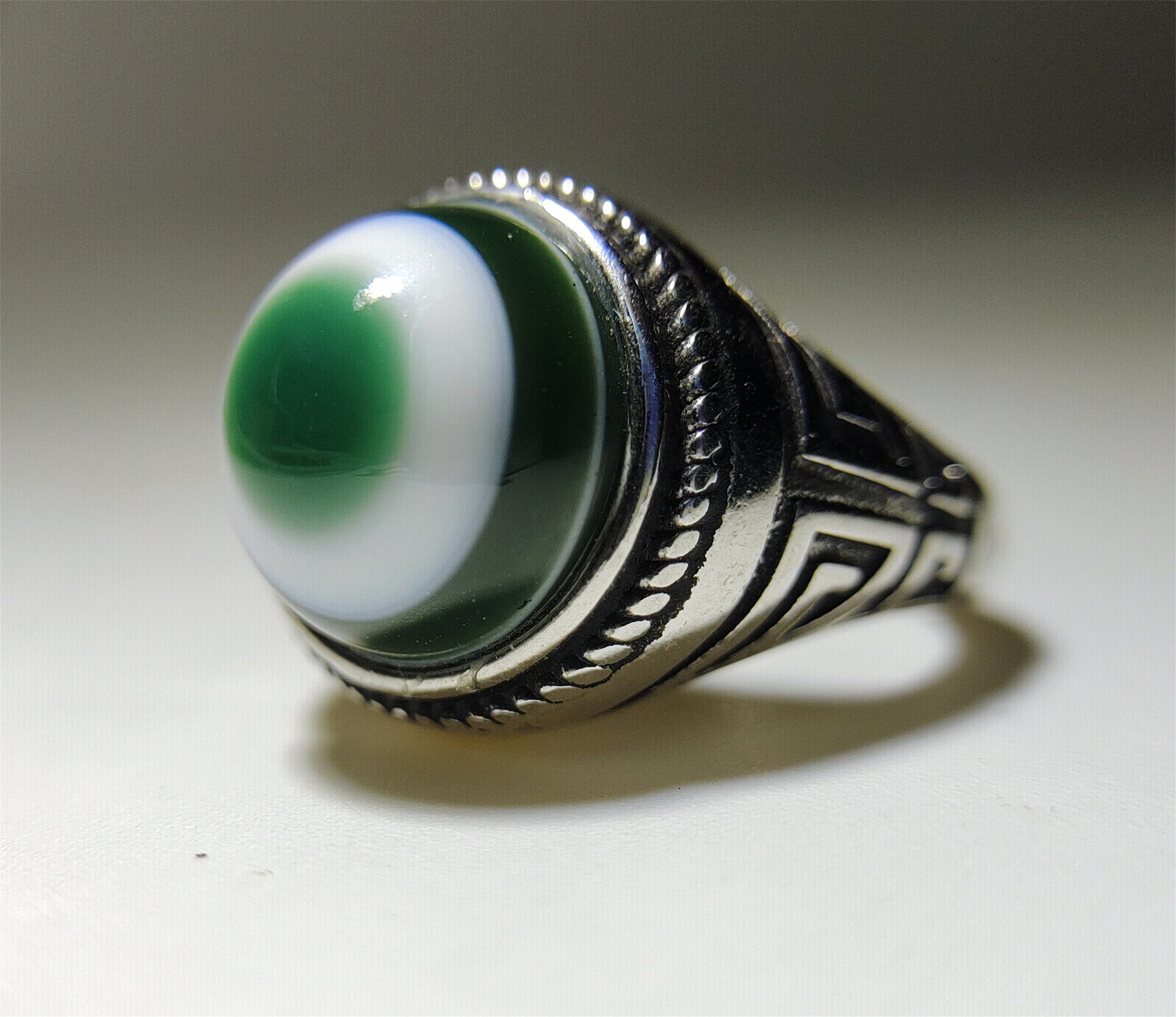 Old Antique Lukmik One Eye Dzi Bead Ring Himalaya luk mik