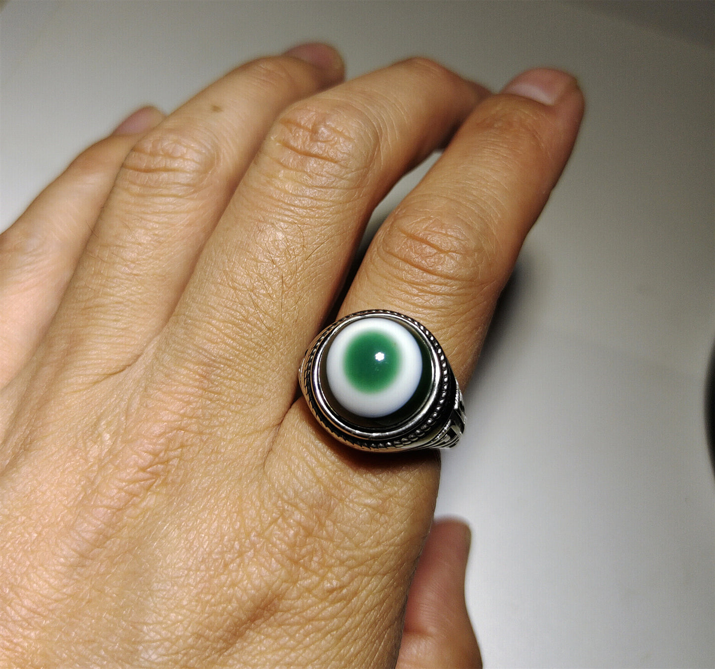 Old Antique Lukmik One Eye Dzi Bead Ring Himalaya luk mik