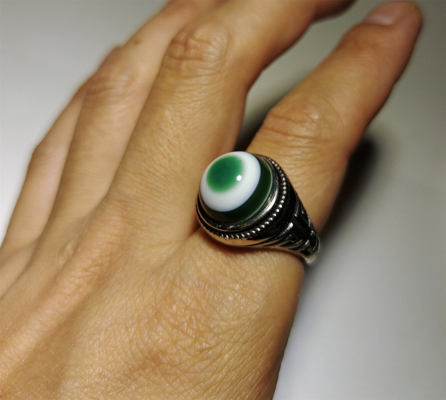 Old Antique Lukmik One Eye Dzi Bead Ring Himalaya luk mik