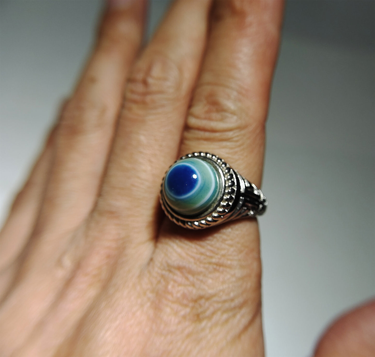 Tibetan Old Antique Luk Mik Dzi Bead Ring Himalaya Medicine Amulet Real LukMik Horse