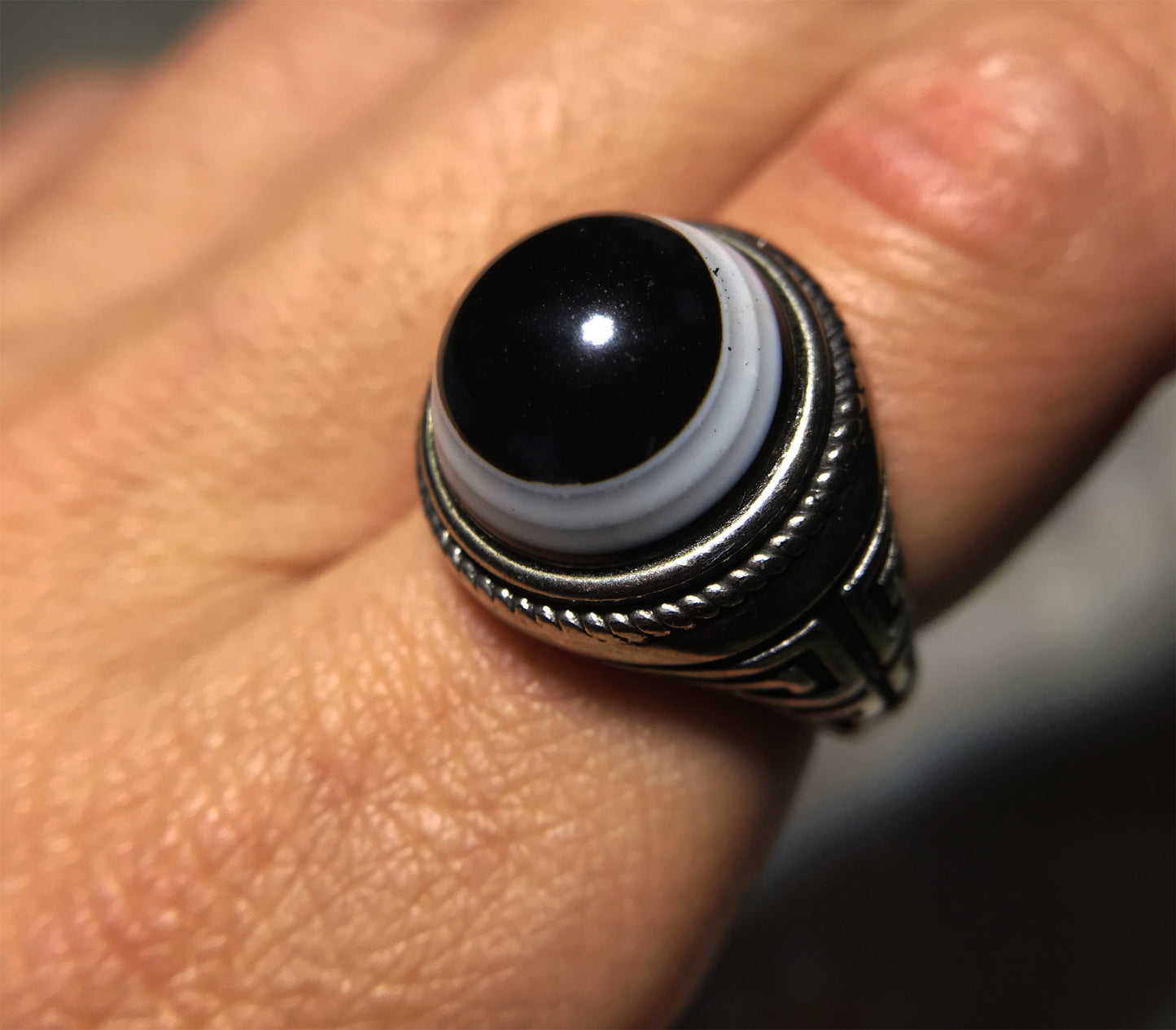 tibetan ancient lukmik eye dzi bead ring amulet real genuine goat horse old himalaya agate pure gzi