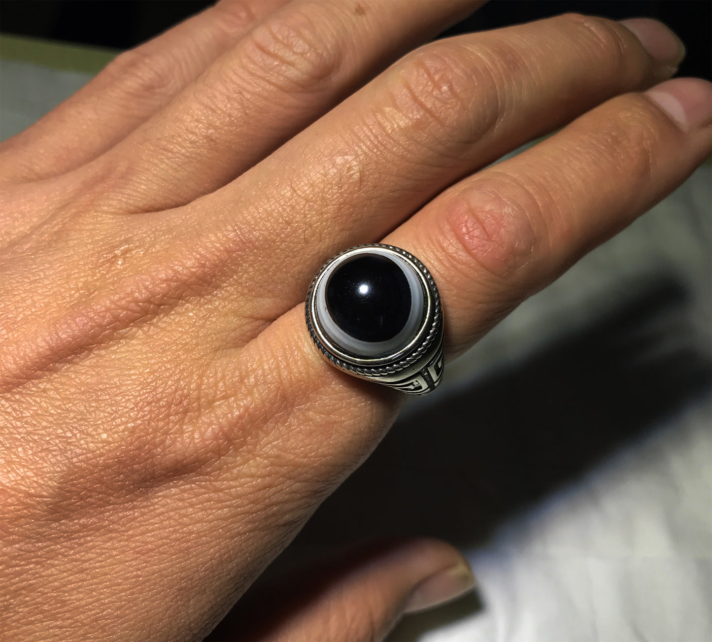 tibetan ancient lukmik eye dzi bead ring amulet real genuine goat horse old himalaya agate pure gzi