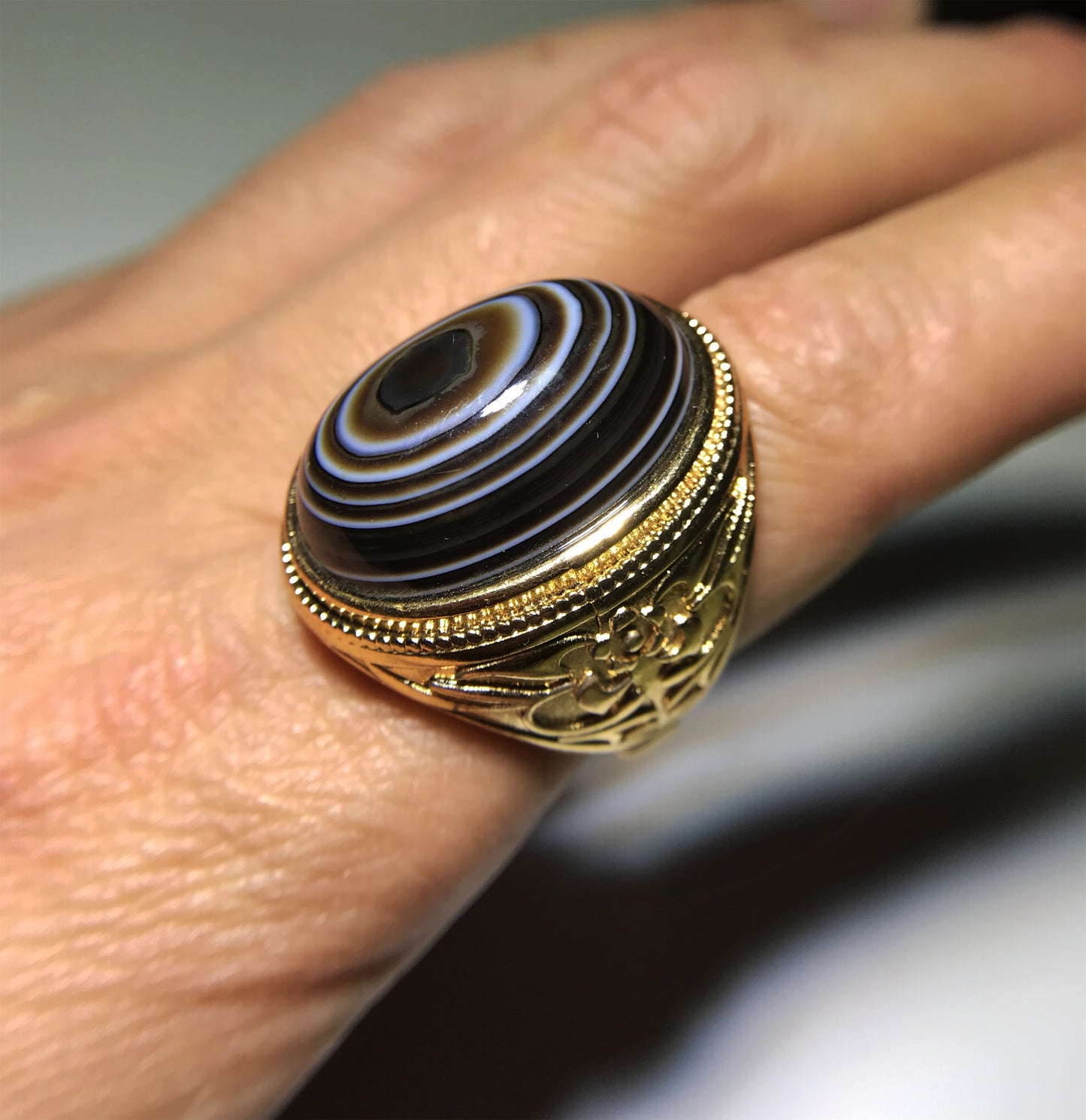 tibetan ancient lukmik eye dzi bead ring amulet