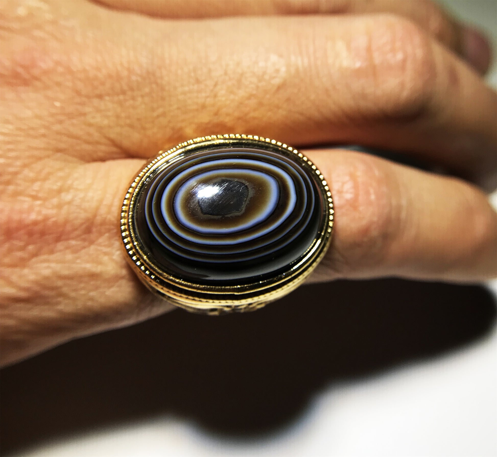 tibetan ancient lukmik eye dzi bead ring amulet