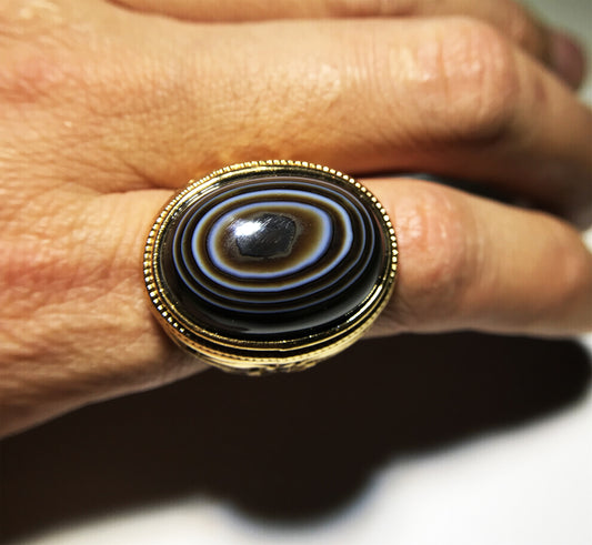 tibetan ancient lukmik eye dzi bead ring amulet