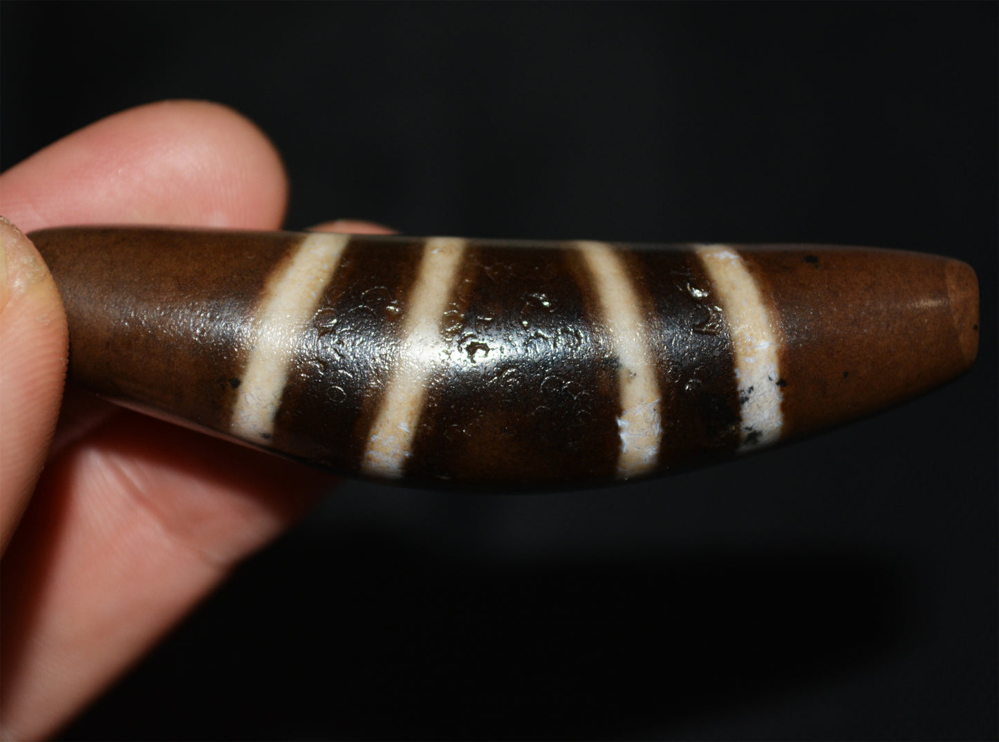 Ancient Real Tibetan Seven Striped Dzi Bead Four Eyes Amulet Genuine Old Himalaya Agate Pure Gzi